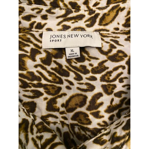Jones New York Sport Animal Print Long Sleeve Button Up Roll Tab Blouse XL - Picture 5 of 5